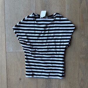 stradivarius Black and White Striped Short Sleeve Top